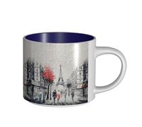 ENGhjes Tasses en céramique de grande capacité Motif Tour de rue Paris Street Tower Tasse fonctionnelle pour la maison et le bureau Design élégant Poignée ergonomique