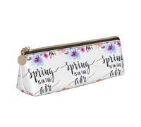 ENGhjes Trousse à crayons en cuir avec impression « Spring is in The Air » - Jolie pochette à crayons avec fermeture éclair - Pour garçons et filles - Cadeau de rentrée scolaire, blanc, Taille unique