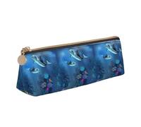 ENGhjes Trousse à crayons en cuir avec imprimé dauphins du monde sous-marin avec fermeture éclair mignonne pour garçons et filles, cadeau de rentrée scolaire, blanc, Taille unique, Trousse de