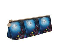 ENGhjes Trousse à crayons en cuir avec motif dauphins sous-marins, poisson corail, jolie fermeture éclair, trousse à crayons pour garçons et filles, cadeaux de rentrée scolaire, blanc, Taille unique