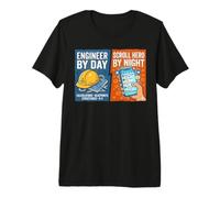 Engineer Day Scroll Hero Night Dual Life Professional Humour T-Shirt Haut de Gamme