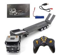 ENGINEMECH Camion télécommandé - Véhicules de chantier - 1:18 - Remorque à plateau plat - 2,4 G - 9 CH - En métal RC - Cadeau de Noël pour adultes