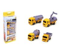 ENGINS DE CHANTIER - 4 Camions de Chantier - Véhicules d'Interventions - 022774-1/48 - Véhicule Roues Libres - Jaune - Plastique - Travaux - Jouet Enfant - À Partir de 3 Ans