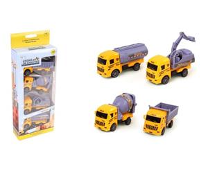 ENGINS DE CHANTIER - 4 Camions de Chantier - Véhicules d'Interventions - 022774-1/48 - Véhicule Roues Libres - Jaune - Plastique - Travaux - Jouet Enfant - À Partir de 3 Ans