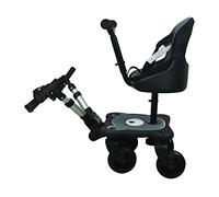Englacha 2-in-1 Cozy 4-Wheel Rider, Black - Child Rider Stroller Attachment with Saddle Seat and Standing Platform