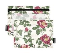 England Tudor Lot de 2 trousses à crayons avec fermeture éclair Motif roses d'été 3 anneaux
