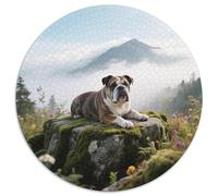 English Bulldog, Puzzle Circulaire De Qualité 1000 Pièces Avecchien de Compagnie, Parfait pour La Table Basse Ou L’Espace Détente 1000pcs (67.5x67.5cm)