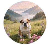English Bulldog, Puzzle Logique Rond, 1000 Pièces Décoré Parchien de Compagnie, Expérience Solitaire Idéale 1000pcs (67.5x67.5cm)