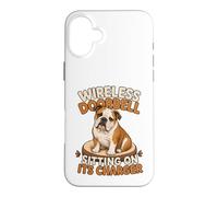 English Bulldog Wireless Doorbell Sitting on Its Charger Coque pour iPhone 16 Plus