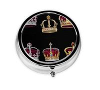 English Crown Mini pilulier rond, peut être mis dans un portefeuille, une poche, léger et pratique, 3 compartiments, pilulier portable,
