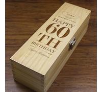 English Pewter Company Coffret à vin en bois ou à champagne en bois verni et doublé de satin, cadeau personnalisé pour le soixantième anniversaire [HING08]