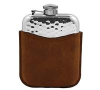 English Pewter Company Flasque de hanche en étain martelé de la société, 6 oz, avec capuchon captif dans une pochette en cuir de luxe marron [PLF04]