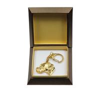Pointer anglais I - Porte-clés doré avec chien dans boîte cadeau, décoration de