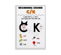 English Spelling Rules Poster, C K Phonics Anchor Chart with Cat Kite Rule, School Wall Art Decor (Unframed,16x24inch(40x60cm))