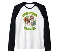 English Springer Spaniel Groovy Floral Aquarelle Amoureux des Chiens Manche Raglan