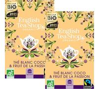 English Tea Shop - Thé Blanc Bio - Coco et Fruit de la passion - Boîte de 20 sachets - Lot de 2 - Agriculture biologique