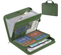ENGPOW Porte-documents accordéon, ignifuge, multi-poches, 13 pochettes avec poignée et étiquettes, rangement sûr pour la maison, les voyages et les dossiers A4 - Vert