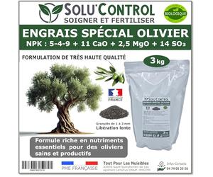 ENGRAIS Spécial OLIVIER 3 kg - SoluControl - Formulation haute qualité Organo-Minerale - NPK 5-4-9 - Utilisable en Agriculture BIOLOGIQUE