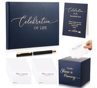 Engrowtic Lot de 64 livres d'or funéraires Célébration de la vie pour service commémoratif avec 60 cartes mémoire Partager une boîte stylo livre d'or Inscription Love Memory pour registre (bleu)