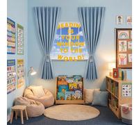 Engrowtic Lot de 7 décorations d'angle de lecture pour salle de omprenant 2 panneaux de rideaux de 88,9 x 119,4 cm, toile de fond de fenêtre, autocollants de fenêtre « Reading is Your Window