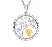 ENGSWA Collier Argent 925 Femme avec Gravure Pendentif Arbre de Vie avec Fleur Cadeau Mère Maman