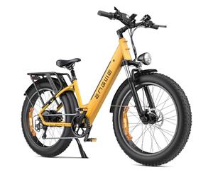 ENGWE E26 Vélo Électrique Femme et Homme 26 * 4,0 Pouces Large Ebike, VTT électrique de 250W, Batterie de 48V 16Ah-Autonomie Gusqu'à 140 km, Vitesse-7, Suspension Double (Step-Thru, Jaune)