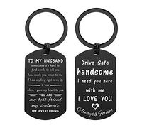 ENGZHI Porte-clés Drive Safe pour mari - Drive Safe Handsome I Need You Here With Me - Husband Vanlentine Cadeau de Noël significatif en métal gravé, Porte-clés mari, Husband Drive Safe