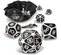 ENHANCE DND Metal Dice Set - 7 Dés Polyédriques avec Sac à en Cuir Végétalien 2 en 1 et Plateau à, D&D en Métal Solide pour Donjons et Dragons, RPG (Édition Collector Noire)