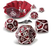 ENHANCE DND Metal Dice Set - 7 Dés Polyédriques avec Sac à en Cuir Végétalien 2 en 1 et Plateau à, D&D en Métal Solide pour Donjons et Dragons, RPG (Édition Collector Rouge)