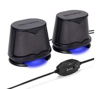 ENHANCE SB2 Haut-parleurs pour PC avec lumières LED Bleues et Design alimenté par USB 2.0 - Son de crête de 10 W, Connexion Filaire de 3,5 mm, contrôle du Volume en Ligne - Compatible avec Ordinateur