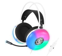 ENHANCE Theorem 3 Casque Blanc - Casque Gaming PC avec Résonateurs de Basses Intégrés, Son Stéréo 2.0, LED Changeantes, Haut-Parleurs 50 mm - Casque Contrôleur Intégré, Comprend Un Adaptateur