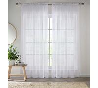 Enhanced Living Paire de Rideaux en Voile Blanc tissé uni avec Fente sur Le Dessus pour Salon, 145 x 122 cm