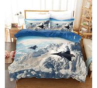 EnHome 3D Avion de Chasse Impression Parure de Lit Sets de Housses de Couettes pour Adultes Enfant Jeunesse Filles Garcons, Housse de Couette et 2 Taies d'oreiller (Montagne de Neige 3,140x200cm)