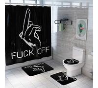 Enhome 4 Pcs Ensemble Rideau de Douche Salle de Bain Tapis Contour WC Tapis de Bain Antidérapant Couvre Couverture de Toilette Siège - Impression de Lettres (Fuck Off)
