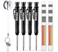 Enhon Lot de 4 crayons de charpentier avec taille-crayon et 52 recharges, ensemble de crayons de charpentier mécaniques à trou profond avec porte-stylo rétractable pour le travail du bois d'architecte