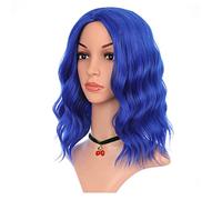 eNilecor Perruque synthétique ondulée courte et bouclée avec ceinture aérée pour femme - 35,6 cm - Pour fête, cosplay - Bleu foncé