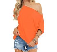 Eniloyal Hauts à épaules dénudées pour femmes, t-shirts tendance à manches courtes, tunique ample chauve-souris, tunique surdimensionnée pour l'été, Orange, Taille L