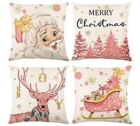 ENILSA Housses de Coussin Velours Lot de 4 Housses Coussin Joyeux Noël Rose décoratif Coussin pour canapé et lit,Canapé Home Decor Taie d'oreiller 60x60cm