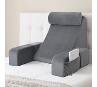 ENITYA Coussin de dossier pour lit assis ou assis avec accoudoirs et grandes poches pour adultes, coussin droit pour se reposer, regarder la télévision, allaiter, récupérer, jouer, gris
