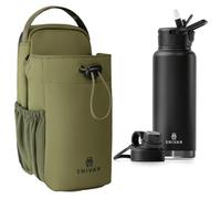 ENIVAN - Pack Sac de Sport Magnétique Vert avec Gourde Isotherme Noire 1L - Aimant Puissant, Étanche, Poche Téléphone, Bandoulière Ajustable - Gym, Fitness, Muscu