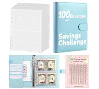 EnixwH 100 Envelope Saving Challenge, A5 Classeur Enveloppe Budget avec Challenge Tracker & Compartiments D'argent Pré-Numérotés, Classeur Economie Argent, Classeur Budget A5 pour Maison L'école