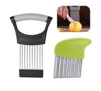 EnixwH 2 Pièces Coupe Oignon, Decoupe Frite, Coupe Frite, Coupe Legume, Inoxydable Couteaux à Oignon Trancheur à Oignons, pour Couper Pommes de Terre Carottes Oignons Légumes Viande (Noir Gris + Vert)