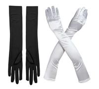 EnixwH 2 Pièces Satin Gants Longs Femme, Moufles Coude, Dentelle Gant Long Noir Blancs Élégants pour Filles Femmes, pour Costume Opéra, Fête Nuptiale, Mariage et Bal de Fin D'Année