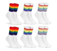 EnixwH 6 Pièces Chaussettes en Coton à Rayures arc en Ciel, Pride Socken Mode Gay Pride Homme Sport, Chaussettes Rayures Unisexe Coloré pour LGBT Fête Événements Accessoires Vêtements