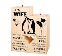 EnixwH Bougeoir Bois Pingouin, 12 × 9 × 4,5 cm Bougeoir en Bois, Chandelier en Forme De Coeur, Cadeau Meilleure Amie Femme, Cadeaux De Saint-Valentin pour Femme ou Petite Amie (B)