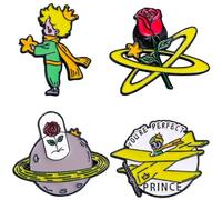 ENIXWH Broche Petit Prince Broche Poupée Goutte Huile Insigne Aiguille Alliage Broche Cadeau de Noël 4 Pièces/Set, 3x3cm, Métal