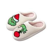 ENIXWH Grinch Pantoufles de Noël Happy Slippers pour femmes hommes drôles en peluche chaussons d'hiver chauds et moelleux, b, 37/37.5 EU