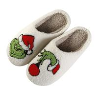 ENIXWH Grinch Pantoufles de Noël pour homme et femme en peluche amusante pour l'hiver Chaussons chauds et moelleux, À partir de, 43/44 EU