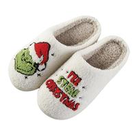 ENIXWH Grinch Pantoufles de Noël pour homme et femme en peluche amusante pour l'hiver Chaussons chauds et moelleux, Noël, 37/38 EU