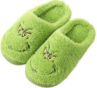 ENIXWH Grinch Pantoufles de Noël pour homme et femme en peluche amusante pour l'hiver Chaussons chauds et moelleux (A, Adulte, 37, Numérique (intervalle), Système Taille Chaussures EU, 38, Moyen)